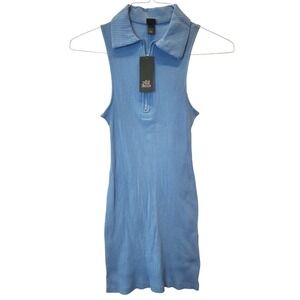 Wild Fable Azure Blue Ribbed Sleeveless Quarter Zip Mini Dress Small NWT